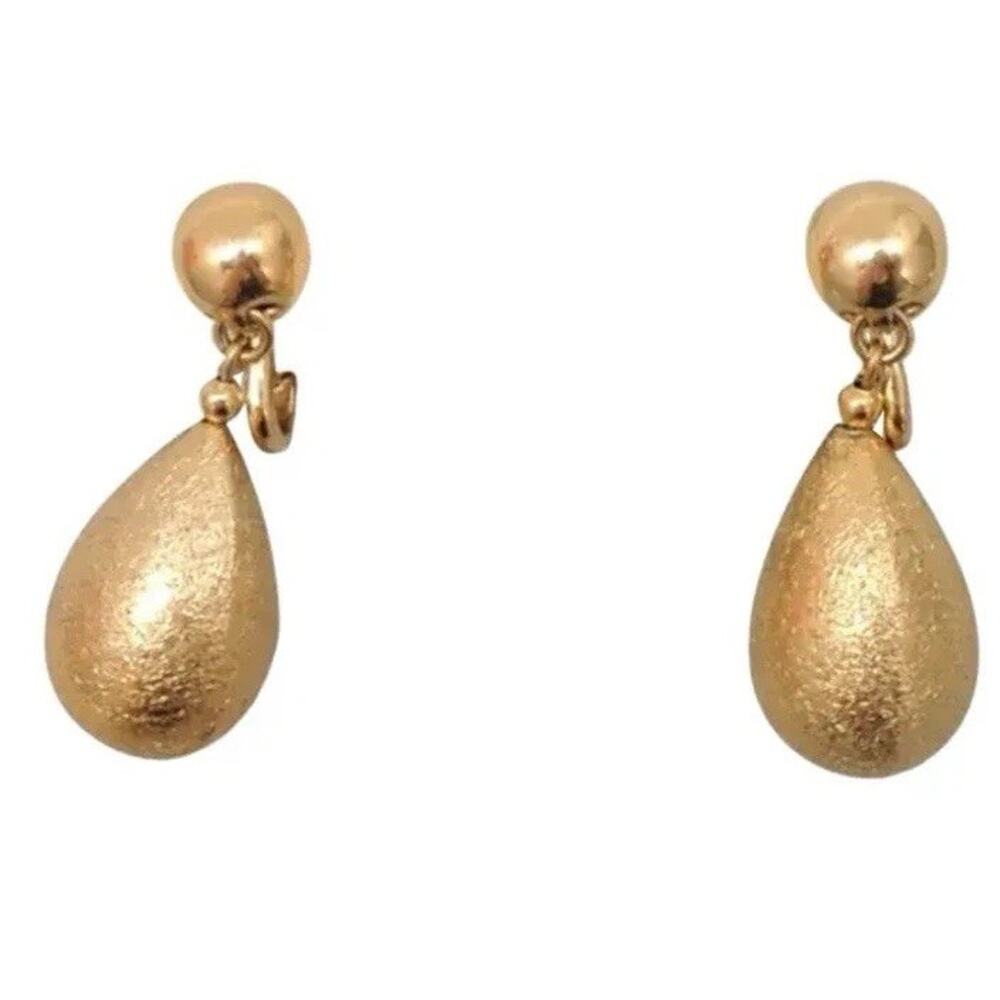 VTG Signed Napier Clip On Earrings Gold Tone Textured Drop Dangle Timeless - Picture 2 of 12